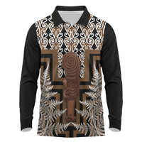 Wahaika New Zealand Long Sleeve Polo Shirt Maori Weapon Kowhaiwhai Fern Poutama Motifs