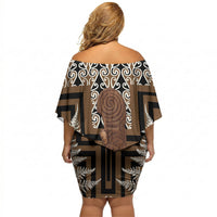 Wahaika New Zealand Off Shoulder Short Dress Maori Weapon Kowhaiwhai Fern Poutama Motifs LT14 - Polynesian Pride