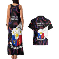 Philippines Football Couples Matching Tank Maxi Dress And Hawaiian Shirt 2023 World Cup Go Filipinas Feather Black Version LT14 - Polynesian Pride
