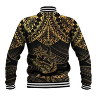 Black and Gold Polynesia Baseball Jacket Plumeria Tattoo With Polynesian Pattern LT14 - Polynesian Pride