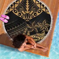 Black and Gold Polynesia Beach Blanket Plumeria Tattoo With Polynesian Pattern LT14 - Polynesian Pride