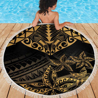 Black and Gold Polynesia Beach Blanket Plumeria Tattoo With Polynesian Pattern LT14 - Polynesian Pride