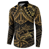 Black and Gold Polynesia Button Sweatshirt Plumeria Tattoo With Polynesian Pattern LT14 - Polynesian Pride