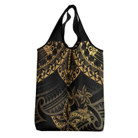 Black and Gold Polynesia Grocery Bag Plumeria Tattoo With Polynesian Pattern LT14 - Polynesian Pride