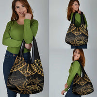 Black and Gold Polynesia Grocery Bag Plumeria Tattoo With Polynesian Pattern LT14 - Polynesian Pride