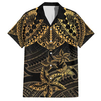 Black and Gold Polynesia Hawaiian Shirt Plumeria Tattoo With Polynesian Pattern LT14 Black - Polynesian Pride