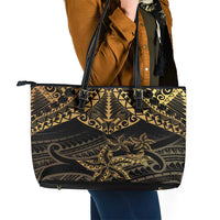 Black and Gold Polynesia Leather Tote Bag Plumeria Tattoo With Polynesian Pattern LT14 - Polynesian Pride