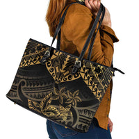 Black and Gold Polynesia Leather Tote Bag Plumeria Tattoo With Polynesian Pattern LT14 - Polynesian Pride