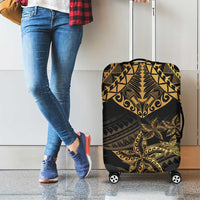 Black and Gold Polynesia Luggage Cover Plumeria Tattoo With Polynesian Pattern