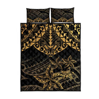 Black and Gold Polynesia Quilt Bed Set Plumeria Tattoo With Polynesian Pattern LT14 - Polynesian Pride