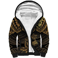 Black and Gold Polynesia Sherpa Hoodie Plumeria Tattoo With Polynesian Pattern LT14 Unisex Black - Polynesian Pride