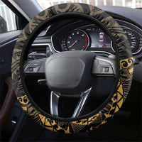 Black and Gold Polynesia Steering Wheel Cover Plumeria Tattoo With Polynesian Pattern LT14 - Polynesian Pride