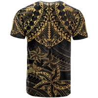 Black and Gold Polynesia T Shirt Plumeria Tattoo With Polynesian Pattern LT14 - Polynesian Pride