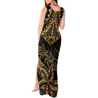 Black and Gold Polynesia Tank Maxi Dress Plumeria Tattoo With Polynesian Pattern LT14 - Polynesian Pride