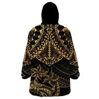 Black and Gold Polynesia Wearable Blanket Hoodie Plumeria Tattoo With Polynesian Pattern LT14 - Polynesian Pride