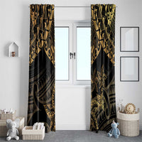 Black and Gold Polynesia Window Curtain Plumeria Tattoo With Polynesian Pattern LT14 - Polynesian Pride