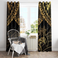 Black and Gold Polynesia Window Curtain Plumeria Tattoo With Polynesian Pattern LT14 - Polynesian Pride