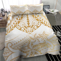 White and Gold Polynesia Bedding Set Plumeria Tattoo With Polynesian Pattern