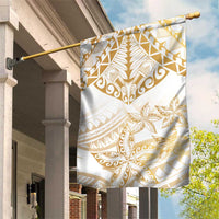 White and Gold Polynesia Garden Flag Plumeria Tattoo With Polynesian Pattern LT14 House Flag White - Polynesian Pride