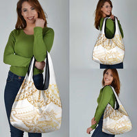 White and Gold Polynesia Grocery Bag Plumeria Tattoo With Polynesian Pattern LT14 - Polynesian Pride