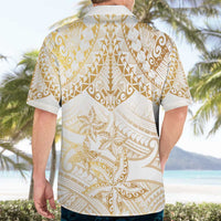 White and Gold Polynesia Hawaiian Shirt Plumeria Tattoo With Polynesian Pattern LT14 - Polynesian Pride