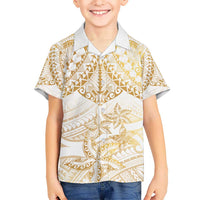 White and Gold Polynesia Hawaiian Shirt Plumeria Tattoo With Polynesian Pattern LT14 - Polynesian Pride