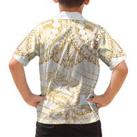 White and Gold Polynesia Kid Hawaiian Shirt Plumeria Tattoo With Polynesian Pattern