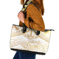 White and Gold Polynesia Leather Tote Bag Plumeria Tattoo With Polynesian Pattern LT14 White - Polynesian Pride