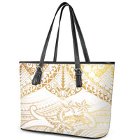 White and Gold Polynesia Leather Tote Bag Plumeria Tattoo With Polynesian Pattern LT14 - Polynesian Pride