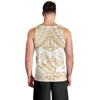 White and Gold Polynesia Men Tank Top Plumeria Tattoo With Polynesian Pattern LT14 - Polynesian Pride