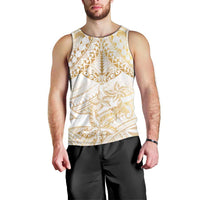White and Gold Polynesia Men Tank Top Plumeria Tattoo With Polynesian Pattern LT14 - Polynesian Pride