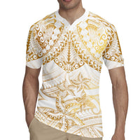 White and Gold Polynesia Rugby Jersey Plumeria Tattoo With Polynesian Pattern LT14 - Polynesian Pride