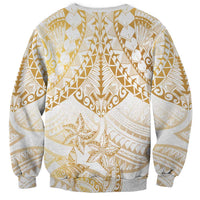 White and Gold Polynesia Sweatshirt Plumeria Tattoo With Polynesian Pattern LT14 - Polynesian Pride