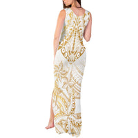 White and Gold Polynesia Tank Maxi Dress Plumeria Tattoo With Polynesian Pattern LT14 - Polynesian Pride