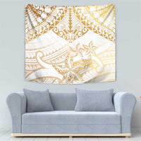 White and Gold Polynesia Tapestry Plumeria Tattoo With Polynesian Pattern