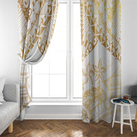 White and Gold Polynesia Window Curtain Plumeria Tattoo With Polynesian Pattern LT14 - Polynesian Pride