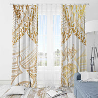 White and Gold Polynesia Window Curtain Plumeria Tattoo With Polynesian Pattern LT14 - Polynesian Pride