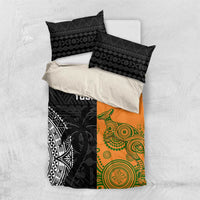 Custom Fiji And Australia Rugby Bedding Set Fijian Tapa Pattern With Aussie Aboriginal Art