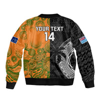 Custom Fiji And Australia Rugby Bomber Jacket Fijian Tapa Pattern With Aussie Aboriginal Art