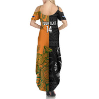 Custom Fiji And Australia Rugby Family Matching Summer Maxi Dress and Hawaiian Shirt Fijian Tapa Pattern With Aussie Aboriginal Art