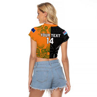 Custom Fiji And Australia Rugby Raglan Cropped T Shirt Fijian Tapa Pattern With Aussie Aboriginal Art