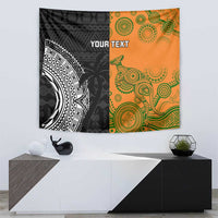 Custom Fiji And Australia Rugby Tapestry Fijian Tapa Pattern With Aussie Aboriginal Art