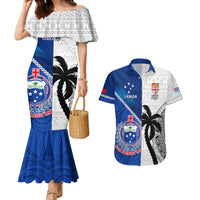 Fiji And Samoa Rugby Couples Matching Mermaid Dress and Hawaiian Shirt 2023 World Cup Samoan Mix Tapa Pattern LT14 Blue - Polynesian Pride