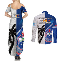 Fiji And Samoa Rugby Couples Matching Summer Maxi Dress and Long Sleeve Button Shirts 2023 World Cup Samoan Mix Tapa Pattern LT14 - Polynesian Pride