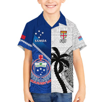 Fiji And Samoa Rugby Kid Hawaiian Shirt 2023 World Cup Samoan Mix Tapa Pattern LT14 Kid Blue - Polynesian Pride