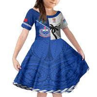 Fiji And Samoa Rugby Kid Short Sleeve Dress 2023 World Cup Samoan Mix Tapa Pattern LT14 KID Blue - Polynesian Pride