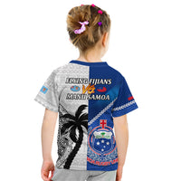 Fiji And Samoa Rugby Kid T Shirt 2023 World Cup Samoan Mix Tapa Pattern LT14 - Polynesian Pride