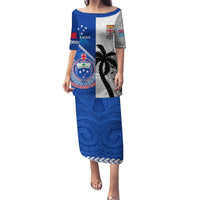 Fiji And Samoa Rugby Puletasi 2023 World Cup Samoan Mix Tapa Pattern LT14 Long Dress Blue - Polynesian Pride