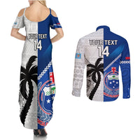 Custom Fiji And Samoa Rugby Couples Matching Summer Maxi Dress and Long Sleeve Button Shirts 2023 World Cup Samoan Mix Tapa Pattern LT14 - Polynesian Pride