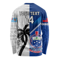 Custom Fiji And Samoa Rugby Long Sleeve Shirt 2023 World Cup Samoan Mix Tapa Pattern LT14 - Polynesian Pride